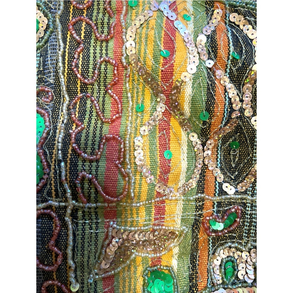 🎁 Boho Sequin Beaded Paisley Hobo Bag Olive Gold Burnt Orange Purse New - Picture 13 of 16